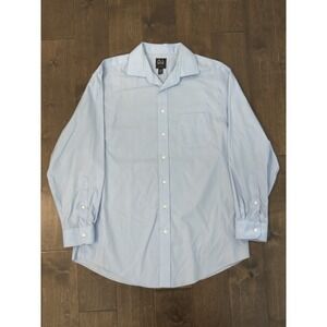 Jos A Bank Traveler Button Up Tailored Fit‎ Blue Dress Shirt Size 17 Long Sleeve